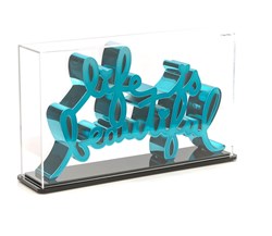 Life Is Beautiful (Cyan) (with Display Case) by Mr. Brainwash - Chrome Plated Resin Sculpture sized 12x7 inches. Available from Whitewall Galleries